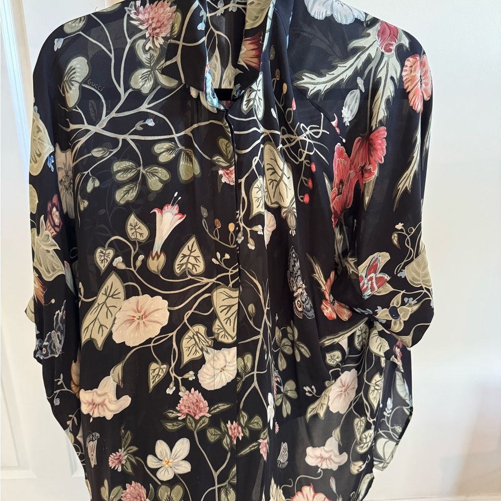 Gucci Black Floral Sheer Blouse